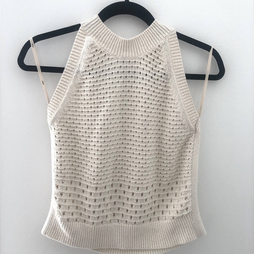 Aritzia Wilfred Open Weave Crochet Sleeveless Sweater Halter Top - Size Small